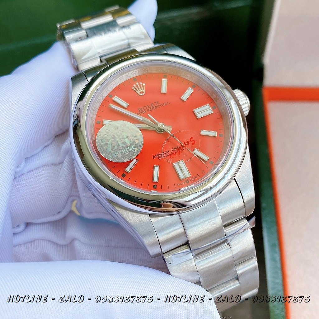 Đồng Hồ Rolex Nam Automatic Dây Bạc Mặt Đỏ 41mm