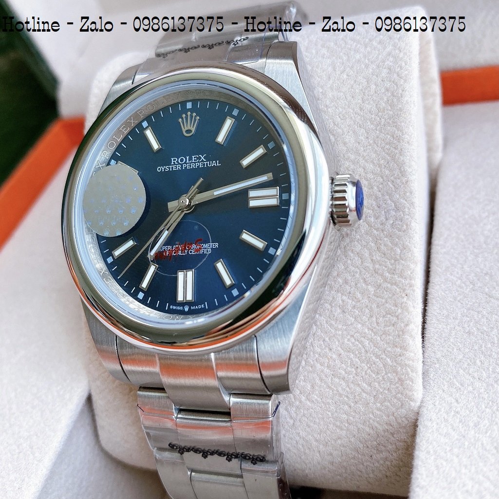 Đồng Hồ Rolex Nam Automatic Dây Bạc Mặt Xanh Dương 41mm