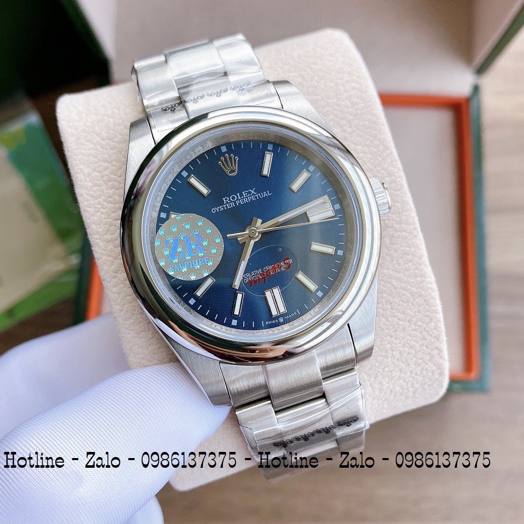 Đồng Hồ Rolex Nam Automatic Dây Bạc Mặt Xanh Dương 41mm