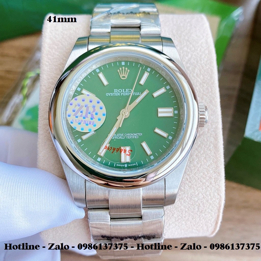 Đồng Hồ Rolex Nam Automatic Dây Bạc Mặt Xanh Lá 41mm