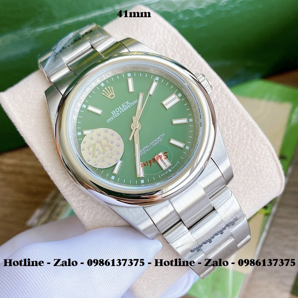 Đồng Hồ Rolex Nam Automatic Dây Bạc Mặt Xanh Lá 41mm