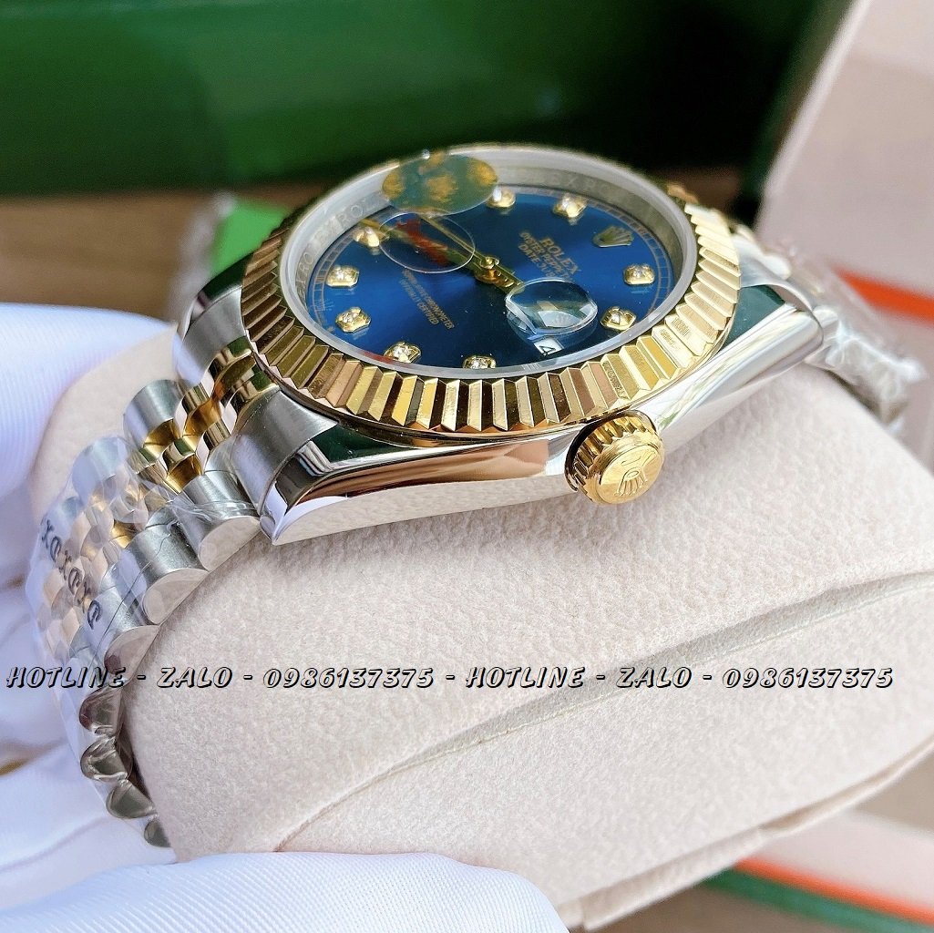 Đồng Hồ Rolex Nam Automatic Demi Mặt Khía Xanh Dương 41mm