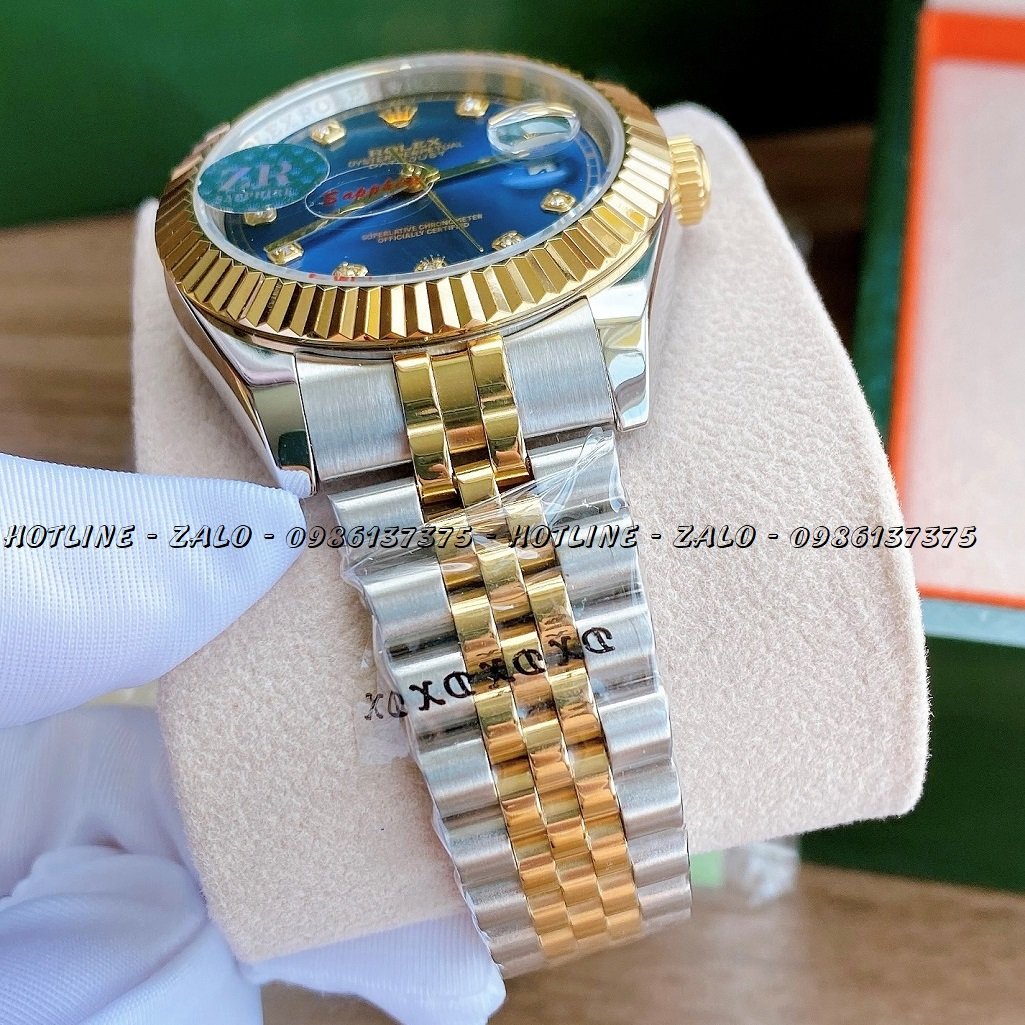 Đồng Hồ Rolex Nam Automatic Demi Mặt Khía Xanh Dương 41mm