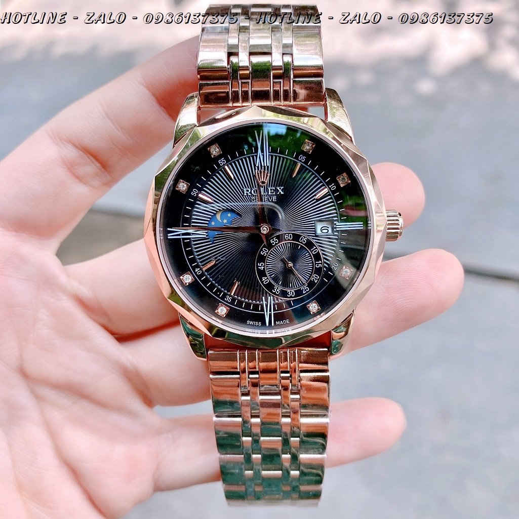 Đồng Hồ Rolex Nam Automatic Mặt Đen Rose Gold 41mm