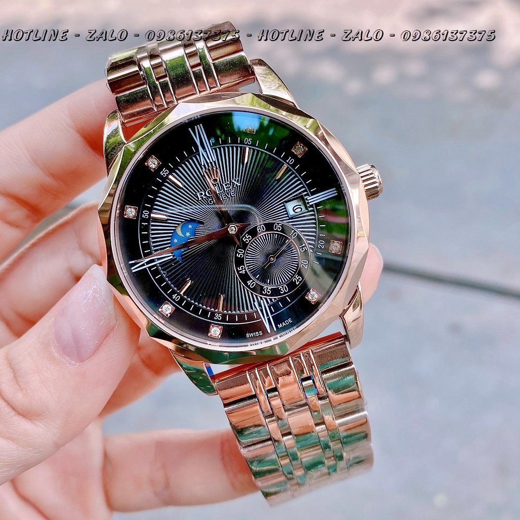 Đồng Hồ Rolex Nam Automatic Mặt Đen Rose Gold 41mm