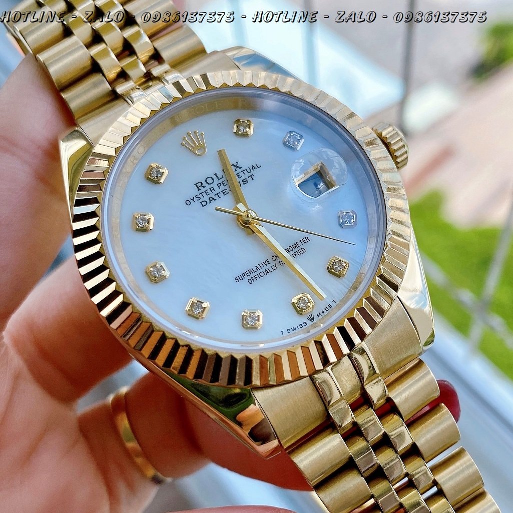 Đồng Hồ Rolex Nam Automatic Mặt Khía Trắng Ngọc Gold 41mm