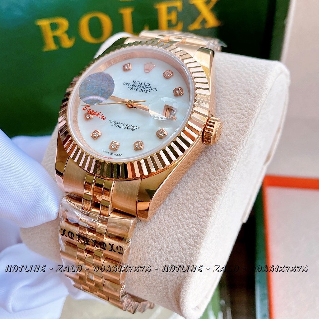 Đồng Hồ Rolex Nam Automatic Mặt Khía Trắng Rose Gold 41mm