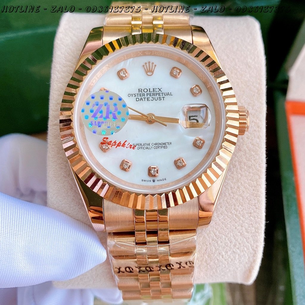 Đồng Hồ Rolex Nam Automatic Mặt Khía Trắng Ngọc Rose Gold 41mm