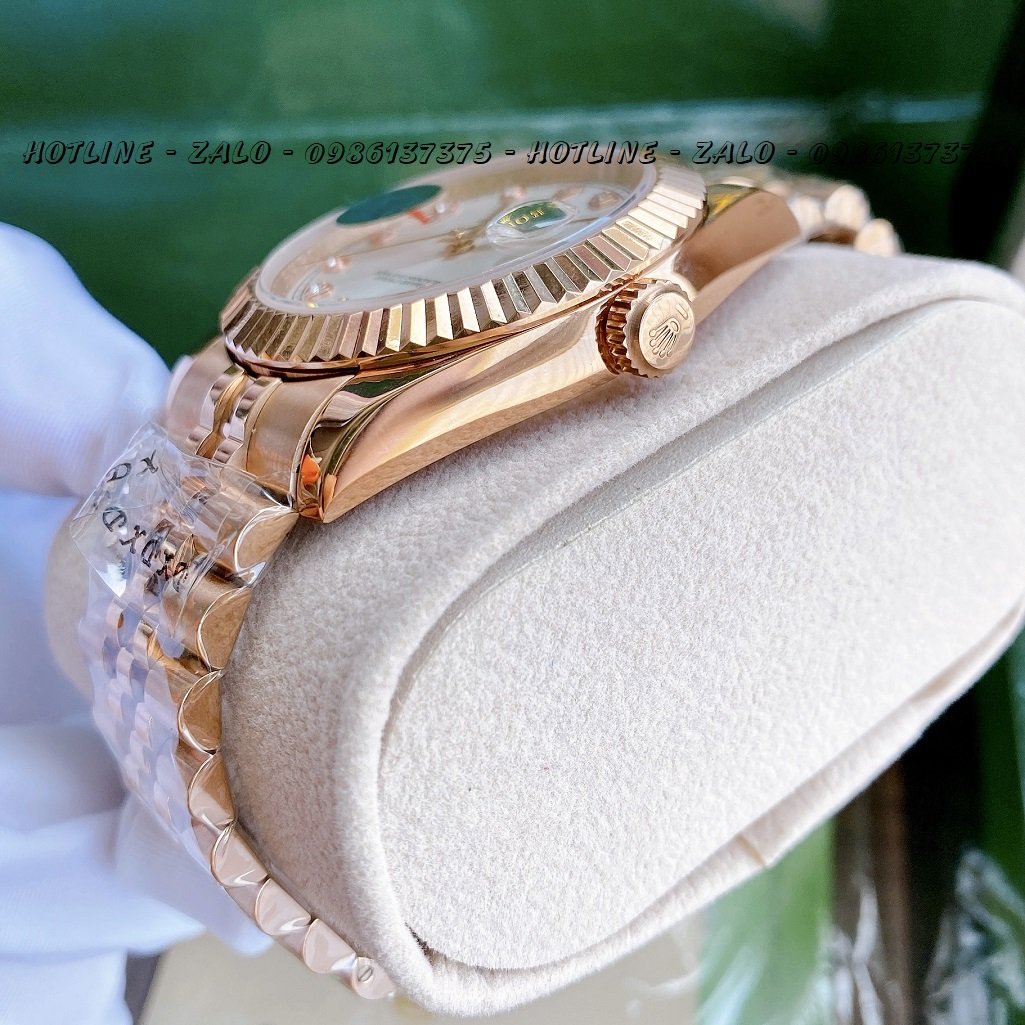 Đồng Hồ Rolex Nam Automatic Mặt Khía Trắng Rose Gold 41mm