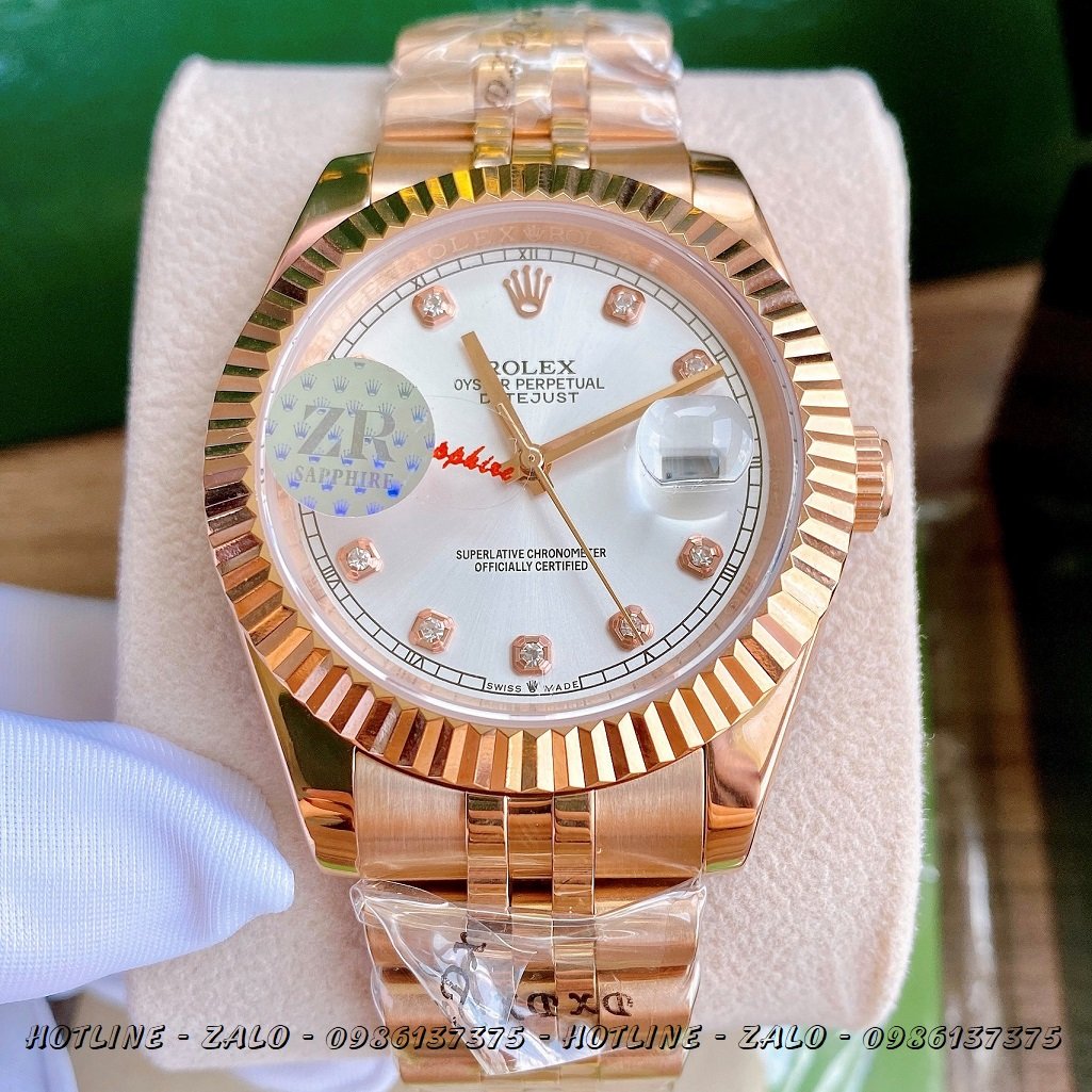 Đồng Hồ Rolex Nam Automatic Mặt Khía Trắng Rose Gold 41mm