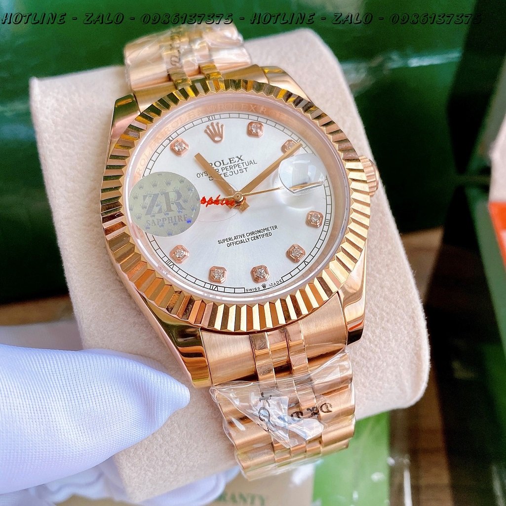 Đồng Hồ Rolex Nam Automatic Mặt Khía Trắng Rose Gold 41mm