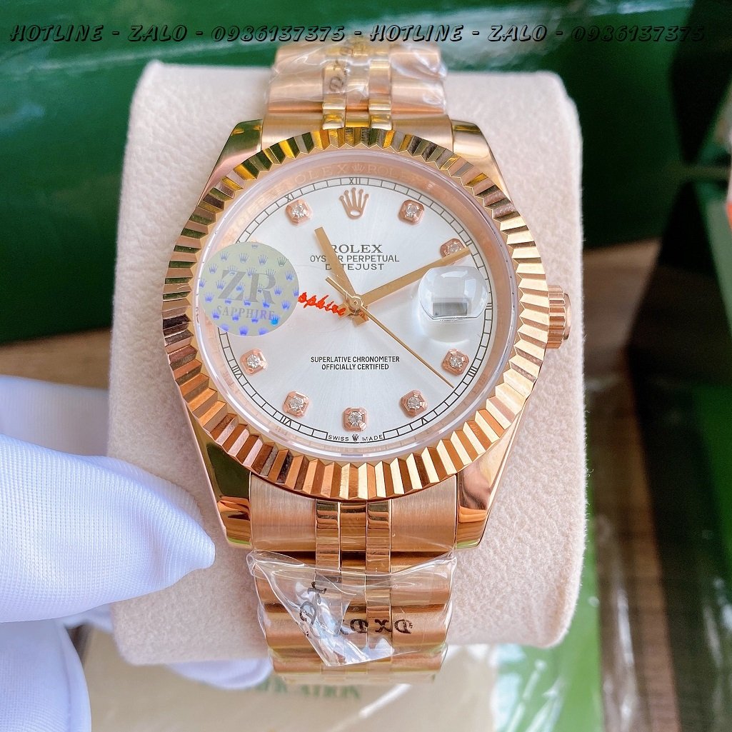 Đồng Hồ Rolex Nam Automatic Mặt Khía Trắng Rose Gold 41mm