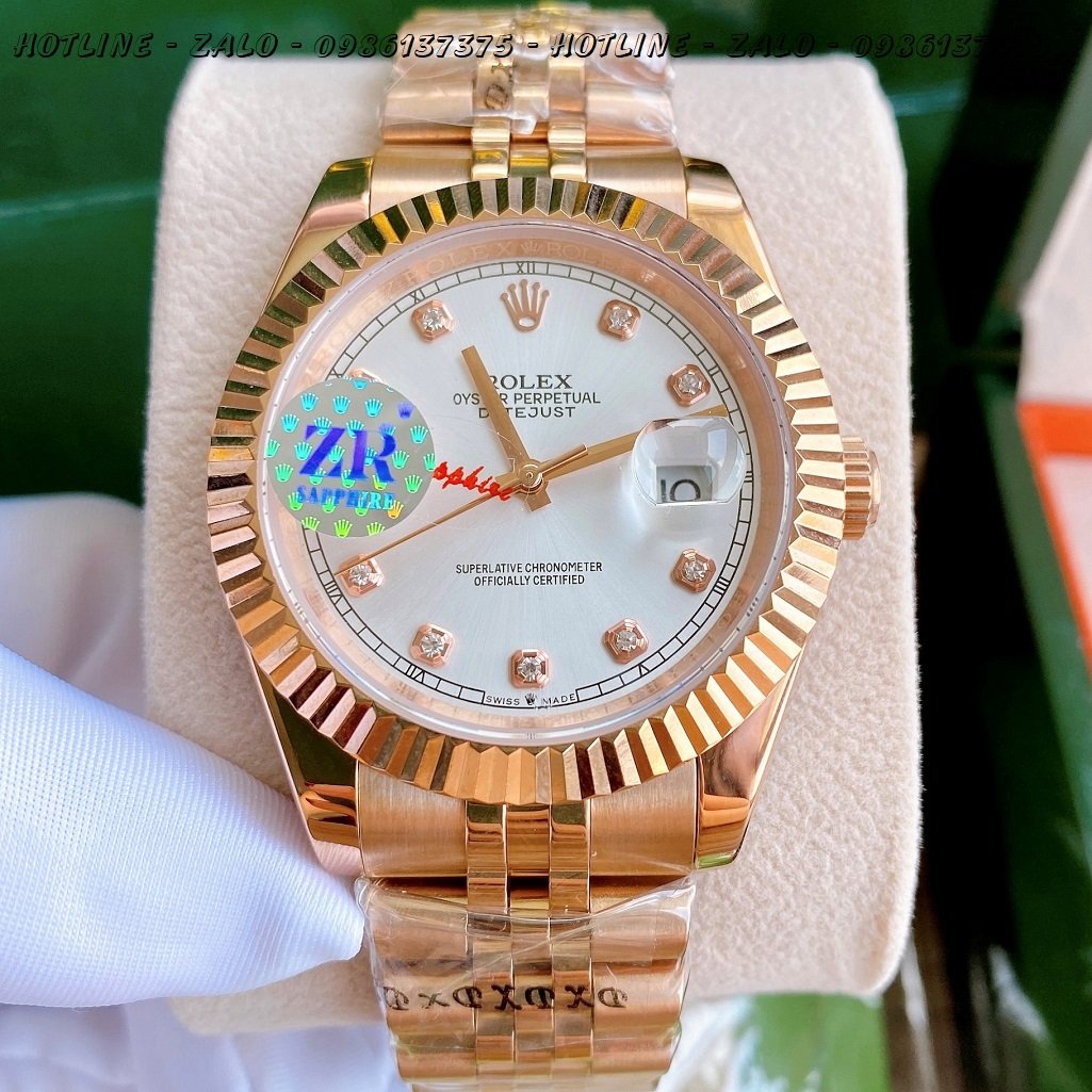 Đồng Hồ Rolex Nam Automatic Mặt Khía Trắng Rose Gold 41mm