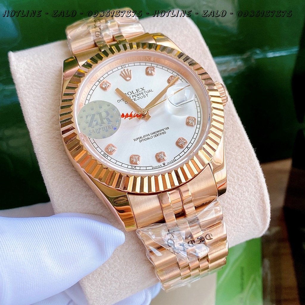 Đồng Hồ Rolex Nam Automatic Mặt Khía Trắng Rose Gold 41mm