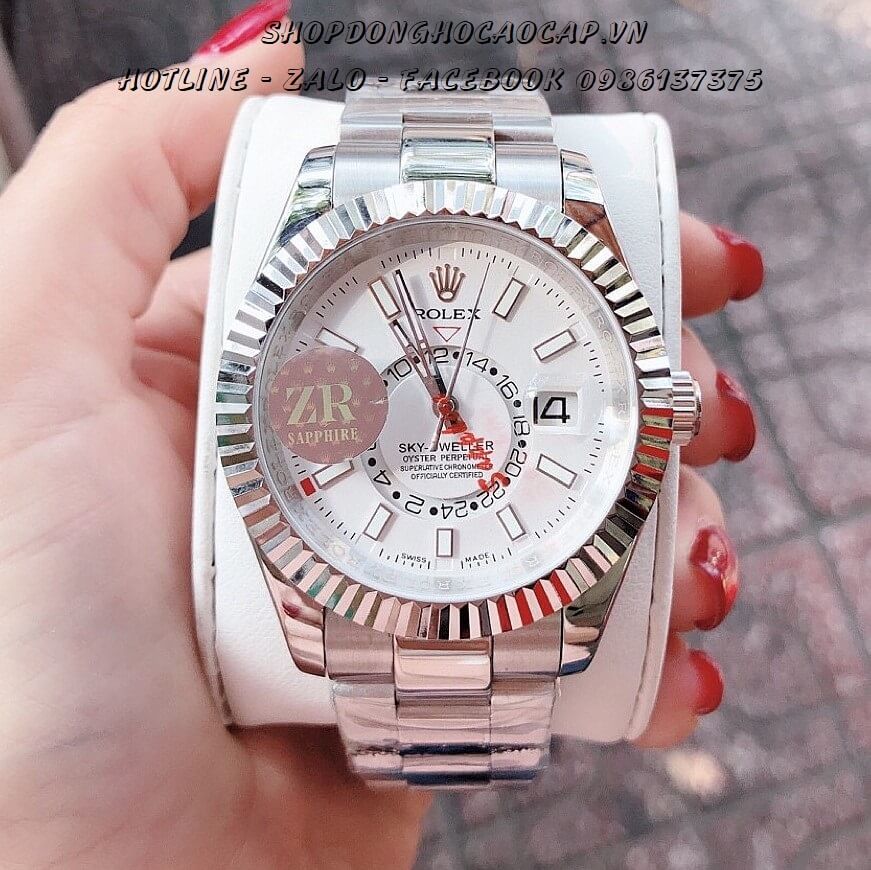 Đồng Hồ Rolex Nam Automatic Bạc Mặt Trắng 41mm (Mặt Con 24H)