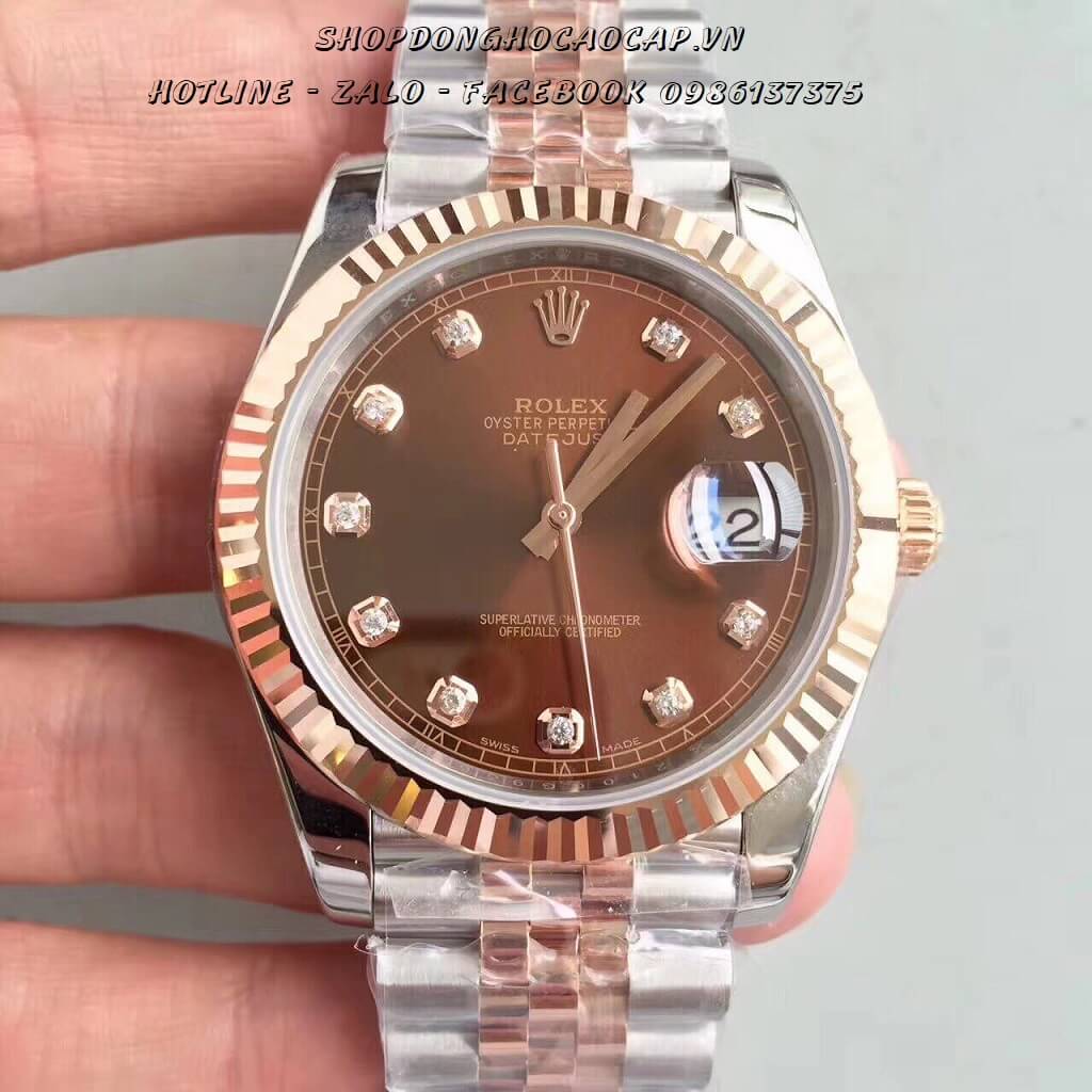 Đồng Hồ Rolex Nam Automatic Demi Vàng Hồng Mặt Nâu 40mm