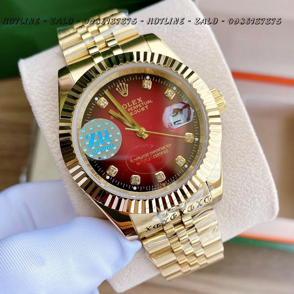 Đồng Hồ Rolex Nam Automatic Vàng Mặt Khía Đỏ 41mm