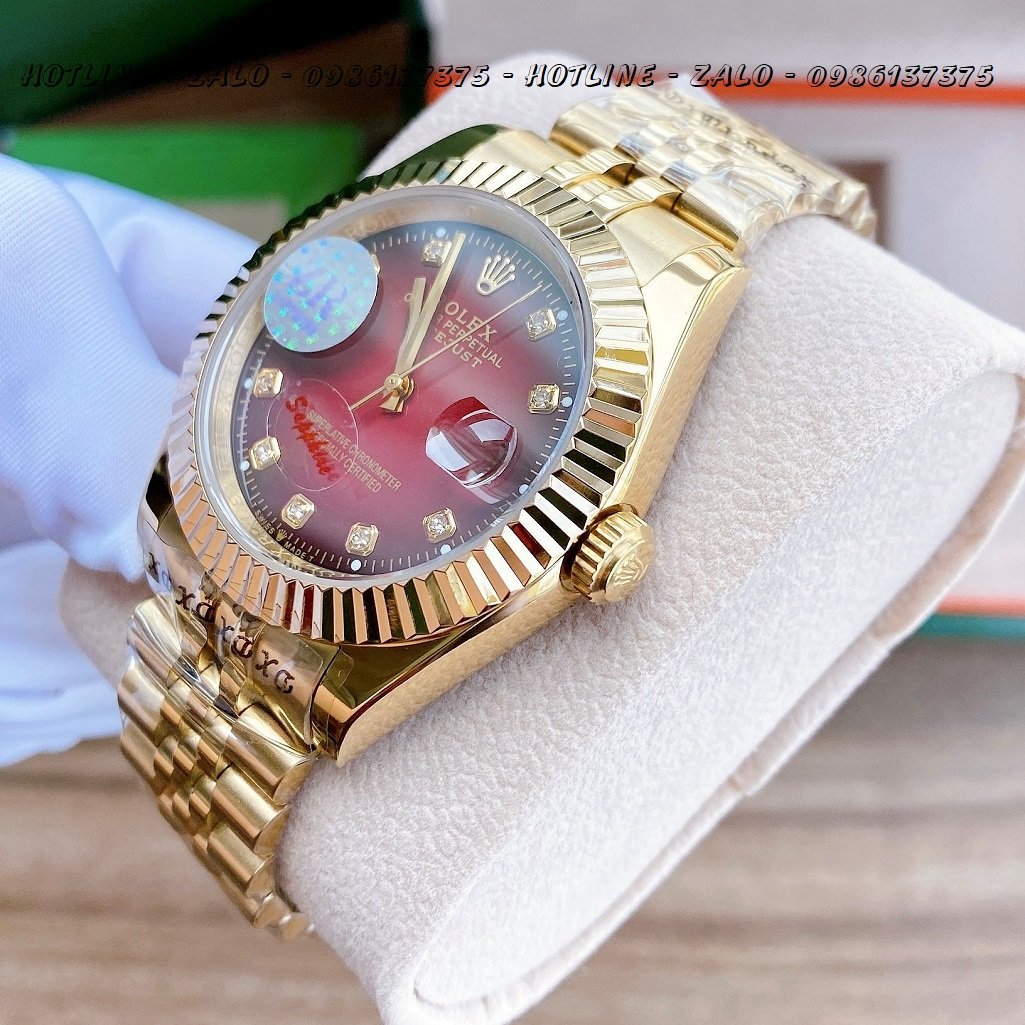 Đồng Hồ Rolex Nam Automatic Vàng Mặt Khía Đỏ 41mm