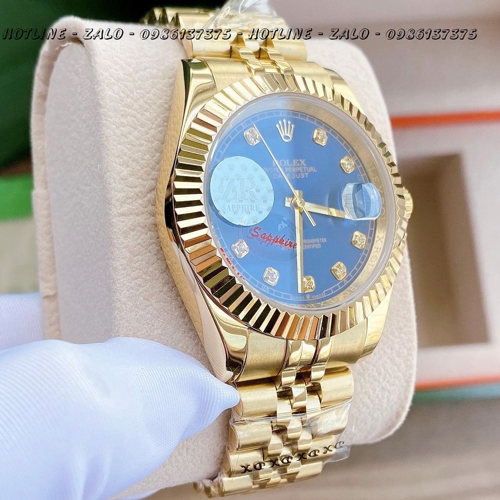 Đồng Hồ Rolex Nam Automatic Vàng Mặt Khía Xanh Dương 41mm