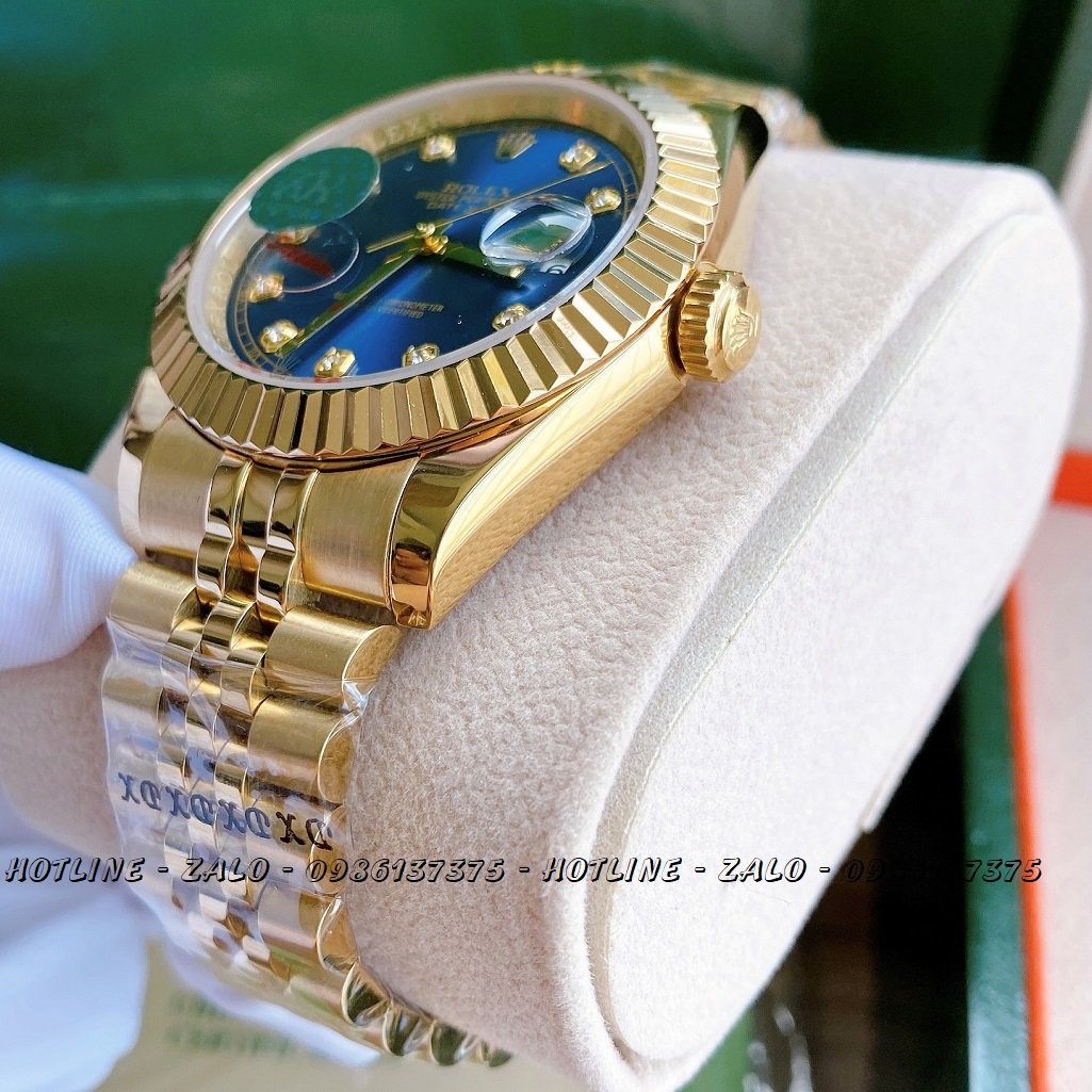 Đồng Hồ Rolex Nam Automatic Vàng Mặt Khía Xanh Dương 41mm