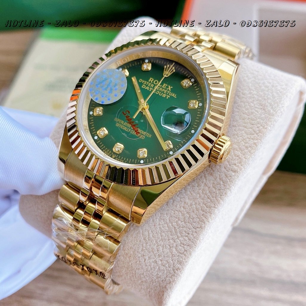 Đồng Hồ Rolex Nam Automatic Vàng Mặt Khía Xanh Lá 41mm