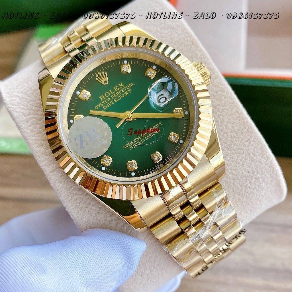 Đồng Hồ Rolex Nam Automatic Vàng Mặt Khía Xanh Lá 41mm