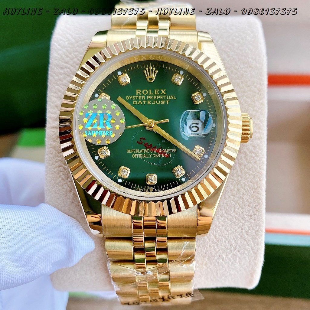 Đồng Hồ Rolex Nam Automatic Vàng Mặt Khía Xanh Lá 41mm