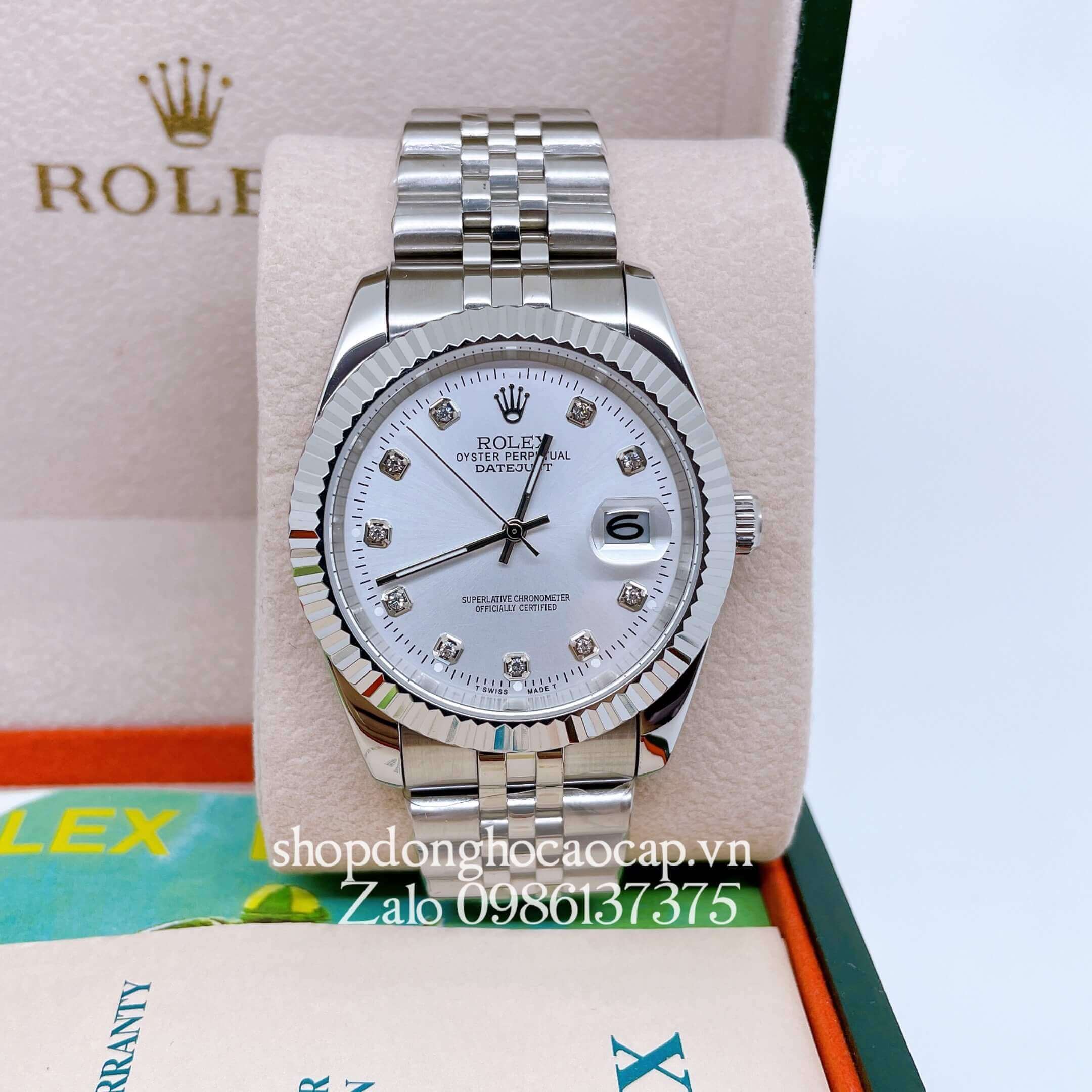 Đồng Hồ Rolex Nam Máy Pin Dây Thép Màu Bạc Size 36mm
