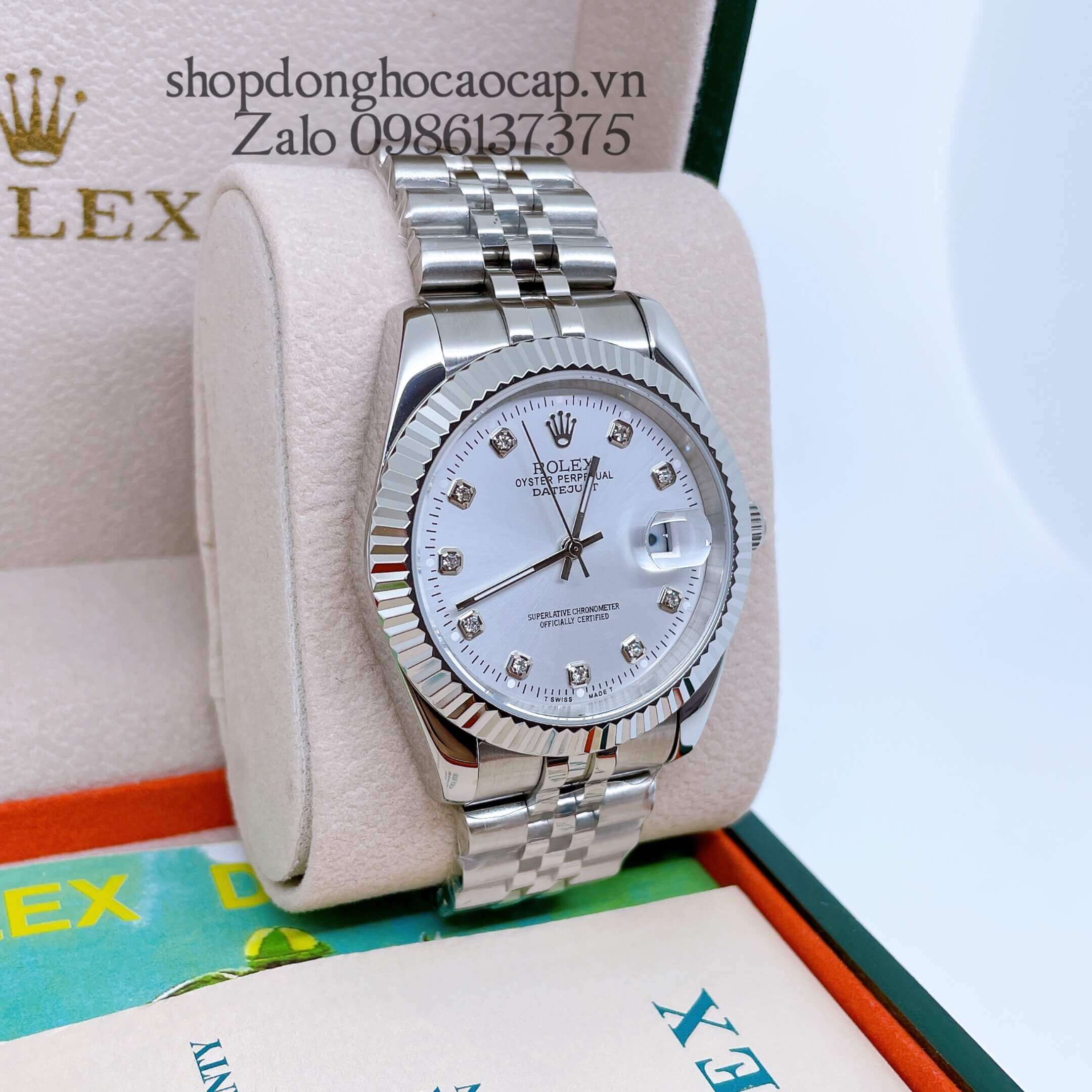 Đồng Hồ Rolex Nam Máy Pin Dây Thép Màu Bạc Size 36mm