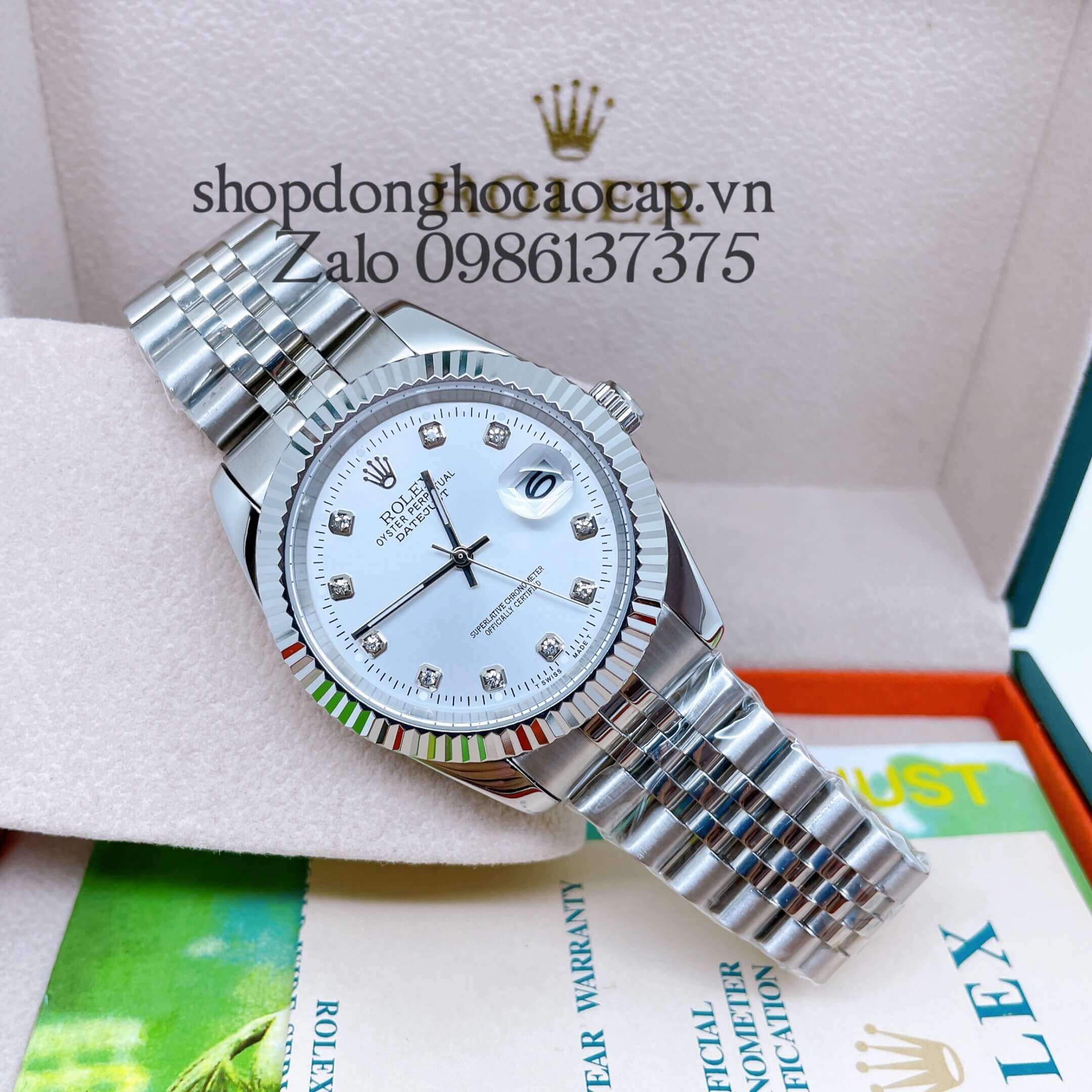 Đồng Hồ Rolex Nam Máy Pin Dây Thép Màu Bạc Size 36mm