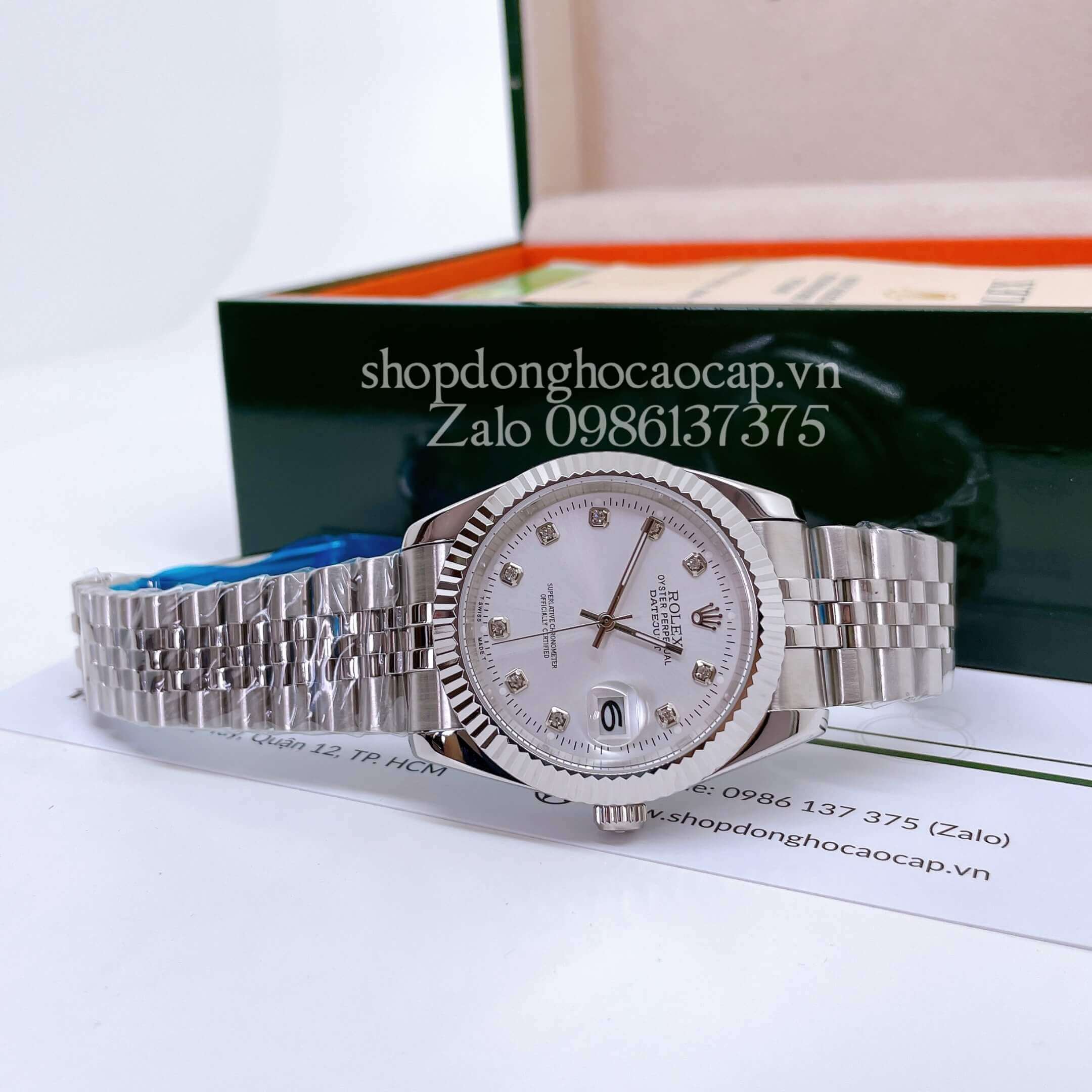 Đồng Hồ Rolex Nam Máy Pin Dây Thép Màu Bạc Size 36mm