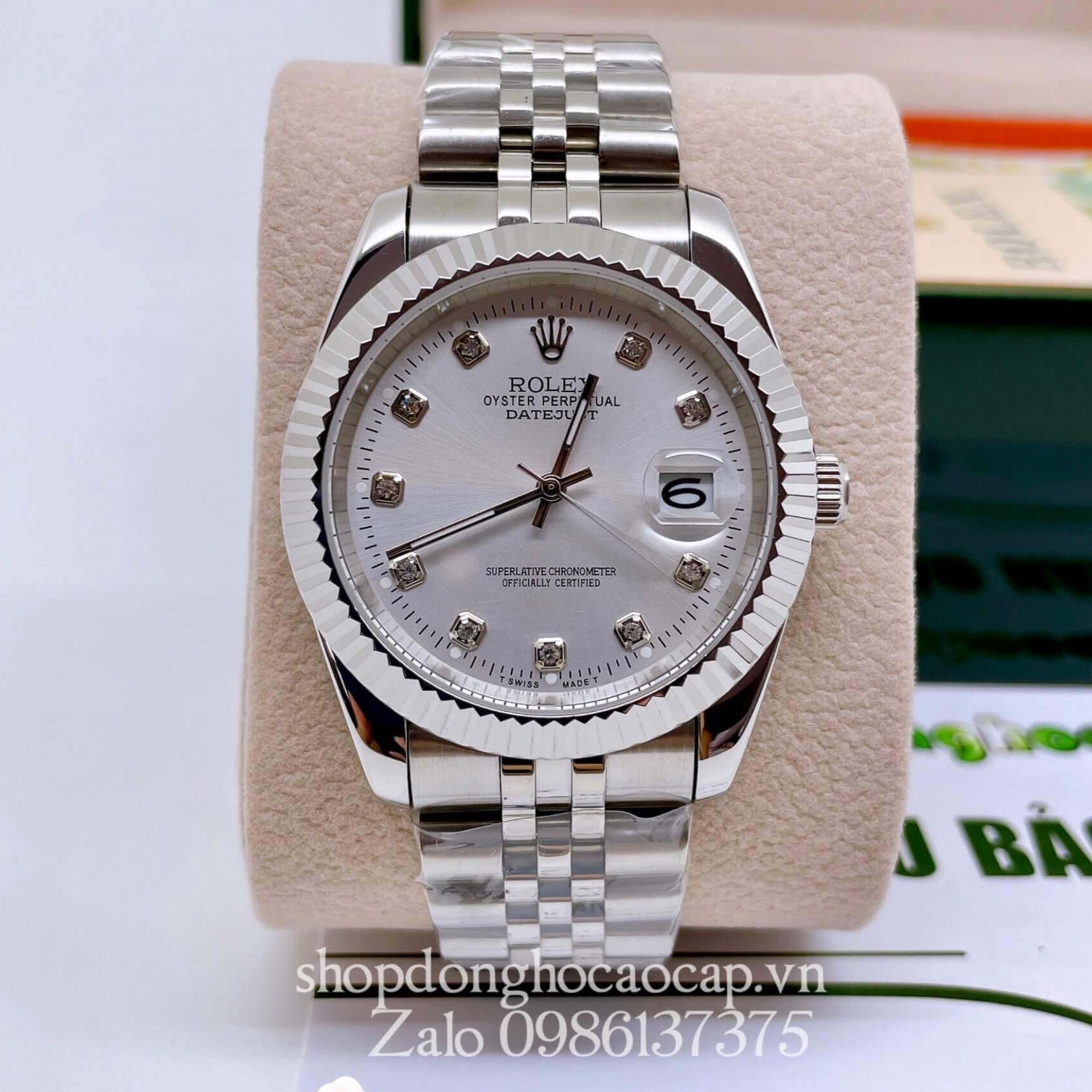 Đồng Hồ Rolex Nam Máy Pin Dây Thép Màu Bạc Size 36mm