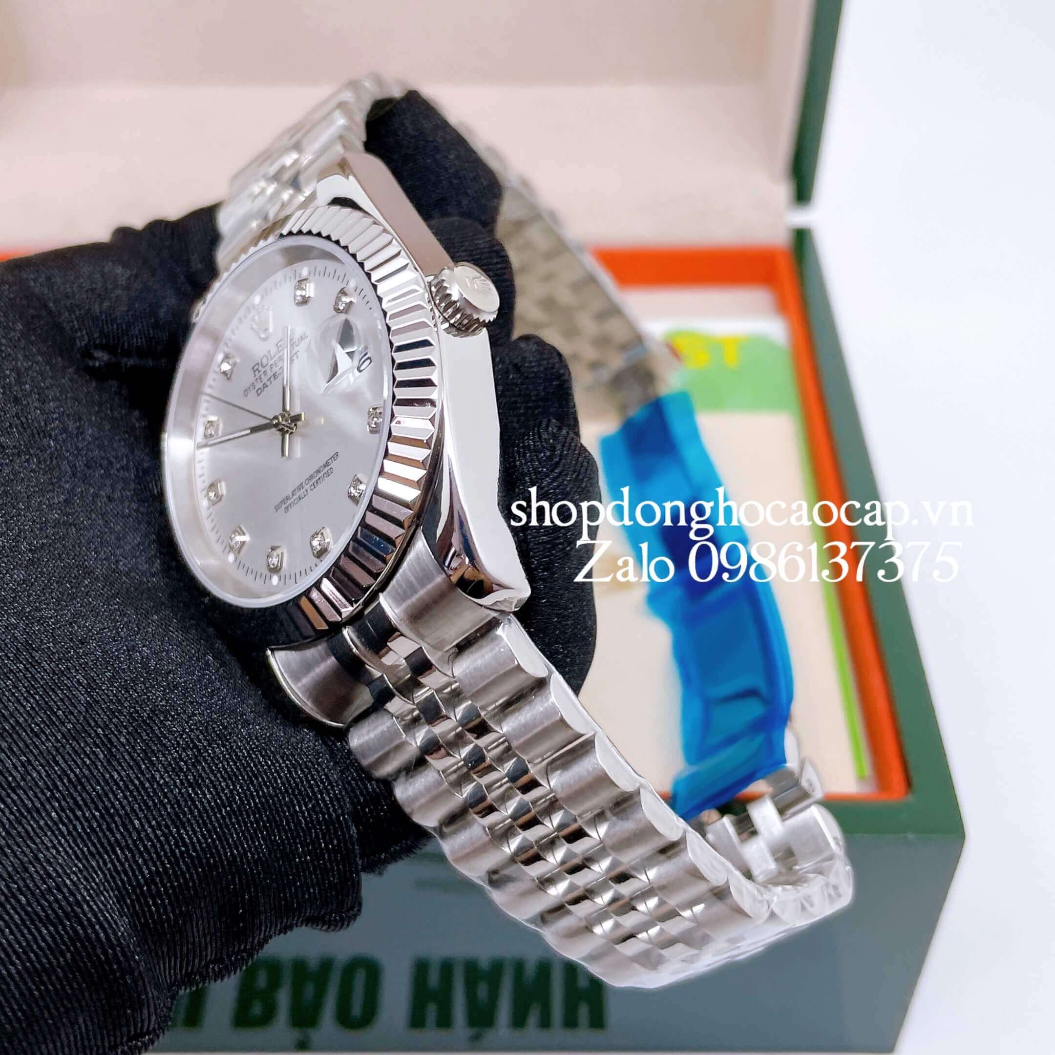 Đồng Hồ Rolex Nam Máy Pin Dây Thép Màu Bạc Size 36mm