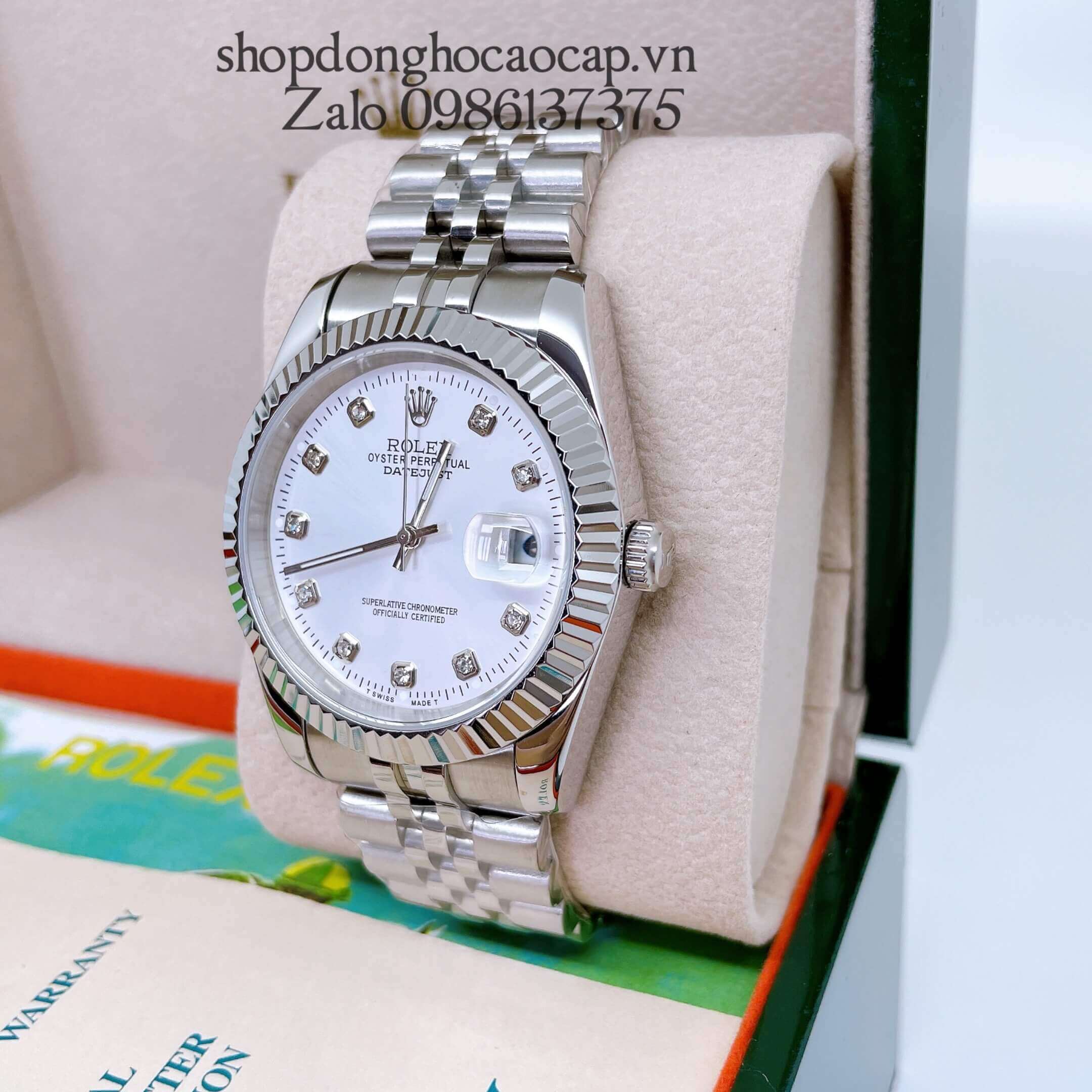 Đồng Hồ Rolex Nam Máy Pin Dây Thép Màu Bạc Size 36mm