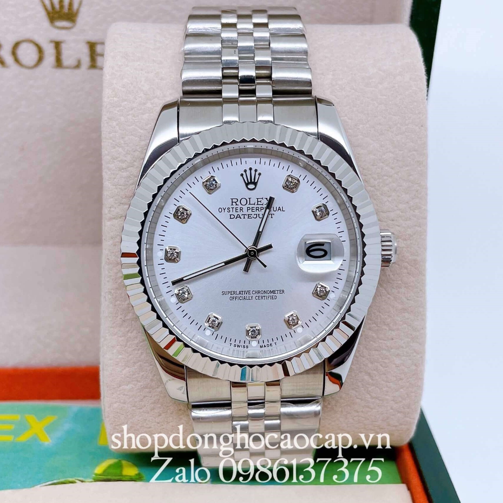 Đồng Hồ Rolex Datejust Nam Máy Pin Dây Thép Màu Bạc Size 36mm