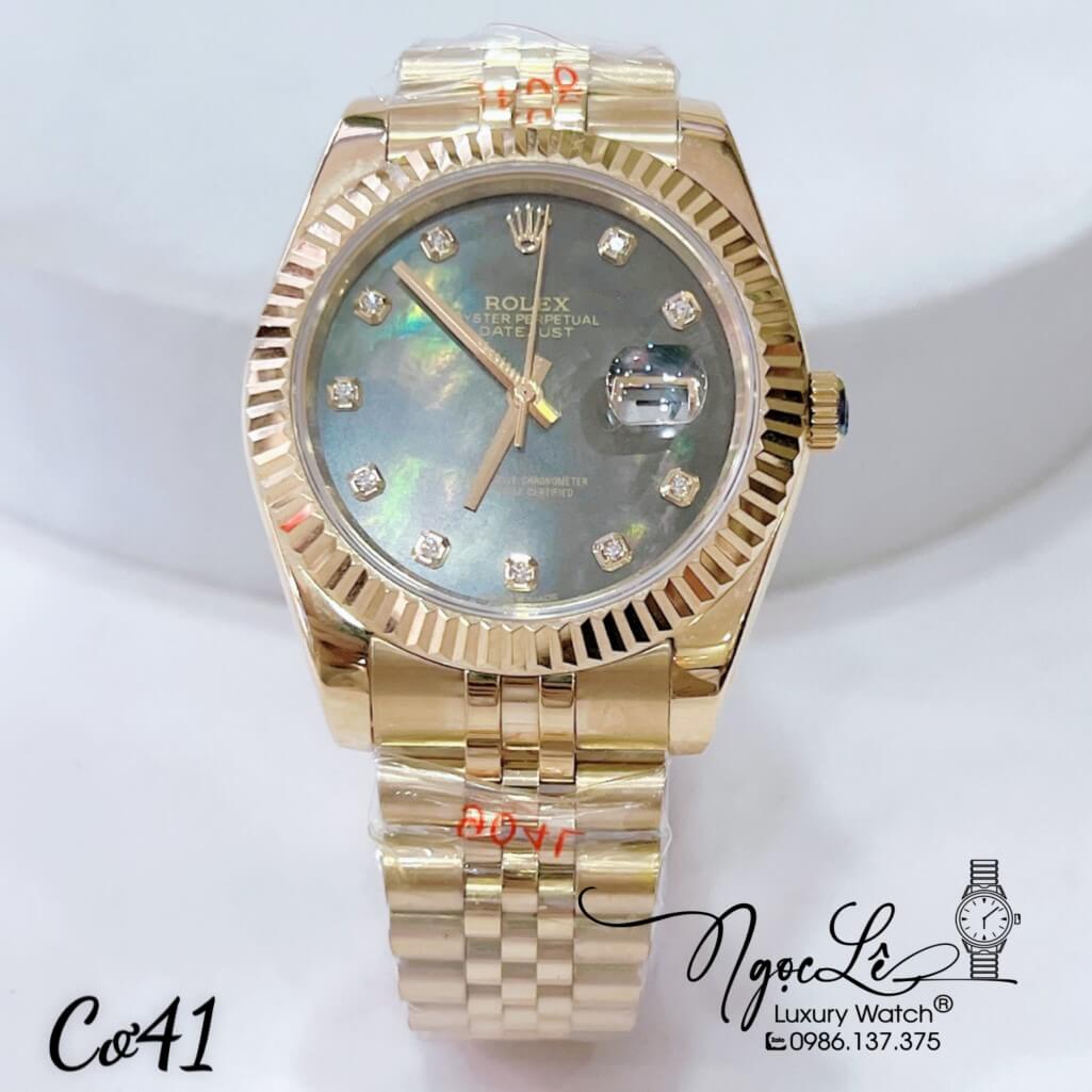 Đồng Hồ Nam Rolex Datejust Máy Cơ Tự Động Dây Kim Loại Vàng Mặt Xà Cừ 41mm