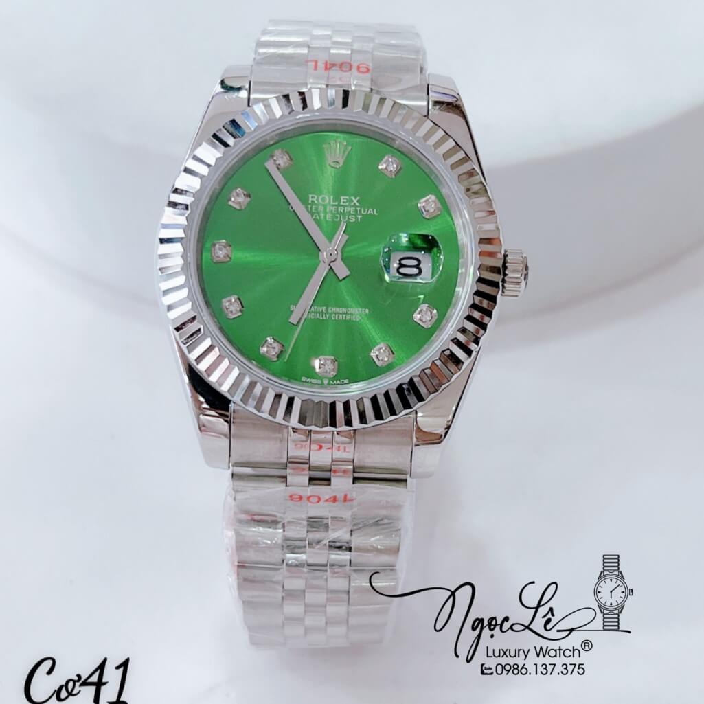 Đồng Hồ Nam Rolex Datejust Máy Cơ Tự Động Dây Thép Màu Bạc Mặt Xanh Lá 41mm