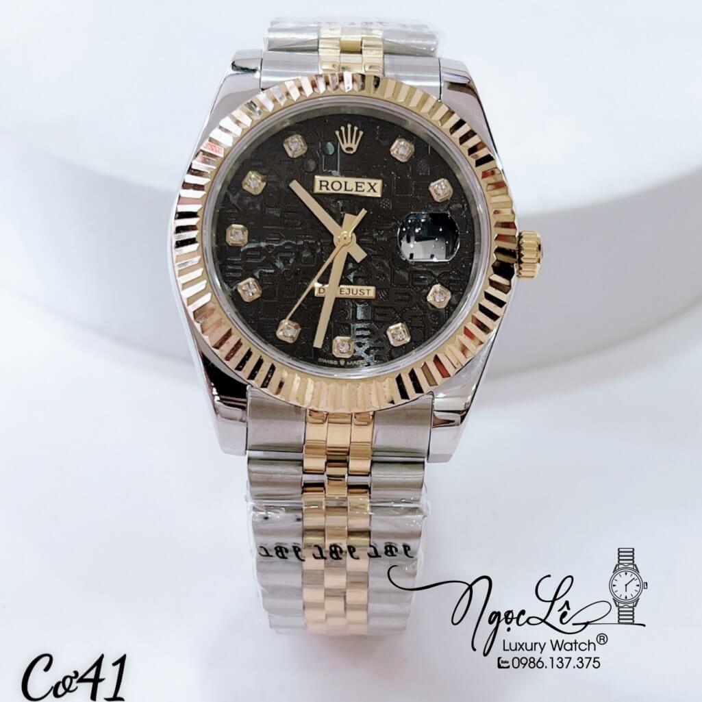 Đồng Hồ Nam Rolex Datejust Máy Cơ Tự Động Dây Thép Demi Vàng Mặt Đen Vi Tính 41mm