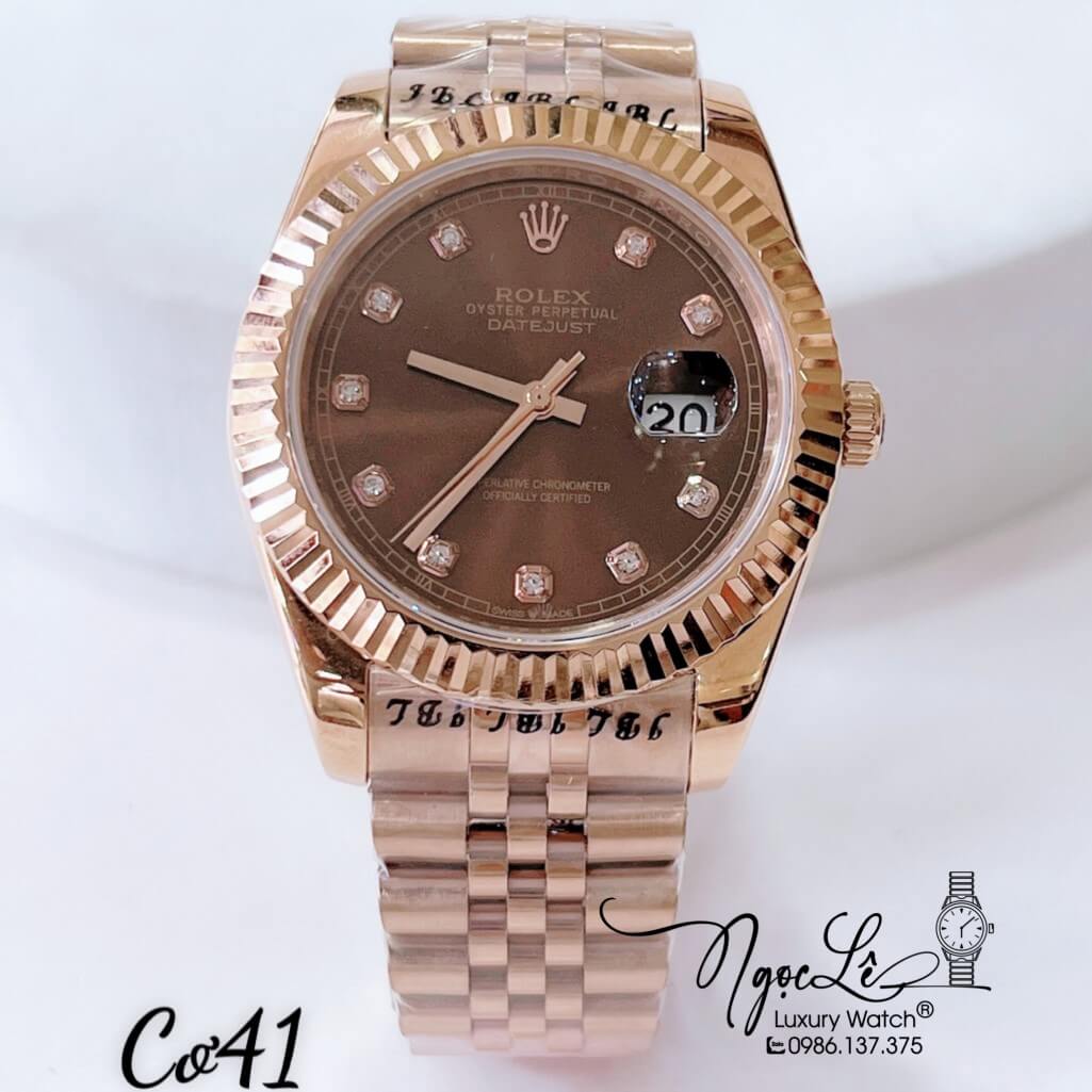 Đồng Hồ Nam Rolex Datejust Máy Cơ Tự Động Dây Kim Loại Rose Mặt Nâu 41mm