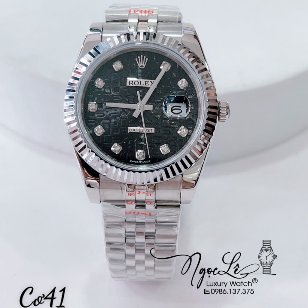 Đồng Hồ Nam Rolex Datejust Máy Cơ Tự Động Dây Thép Màu Bạc Mặt Đen Vi Tính 41mm