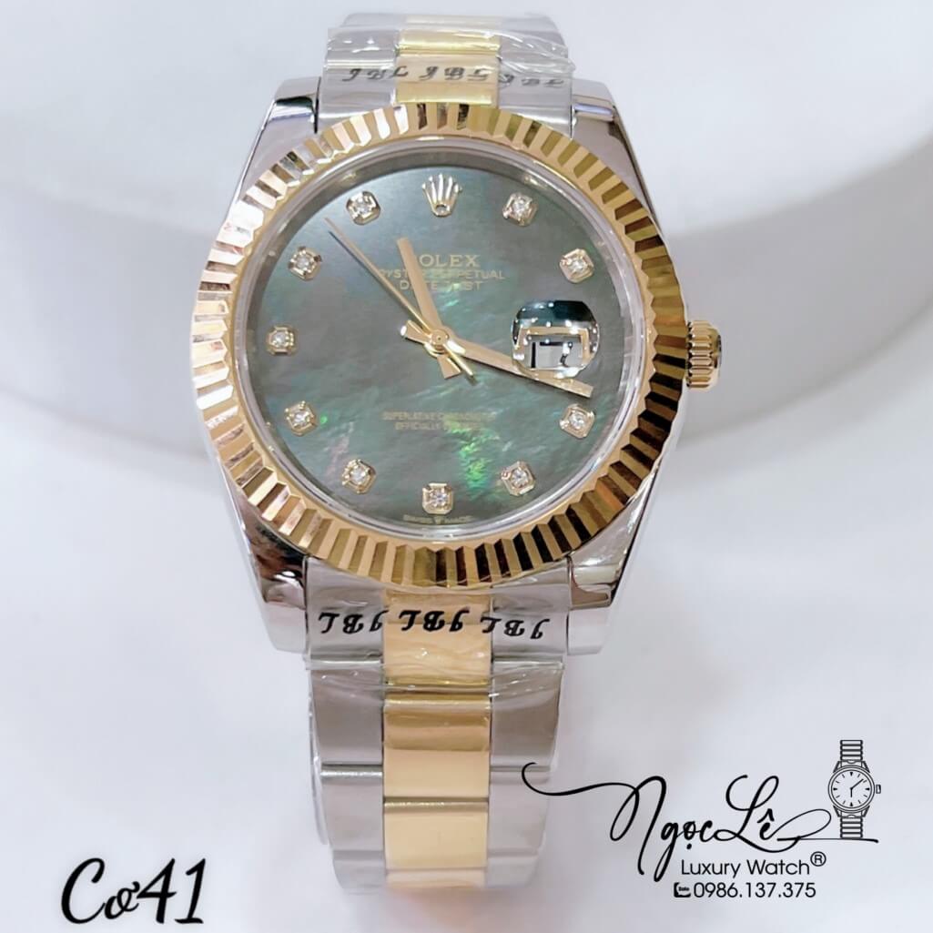 Đồng Hồ Nam Rolex Datejust Máy Cơ Tự Động Dây Kim Loại Demi Vàng Mặt Xà Cừ 41mm