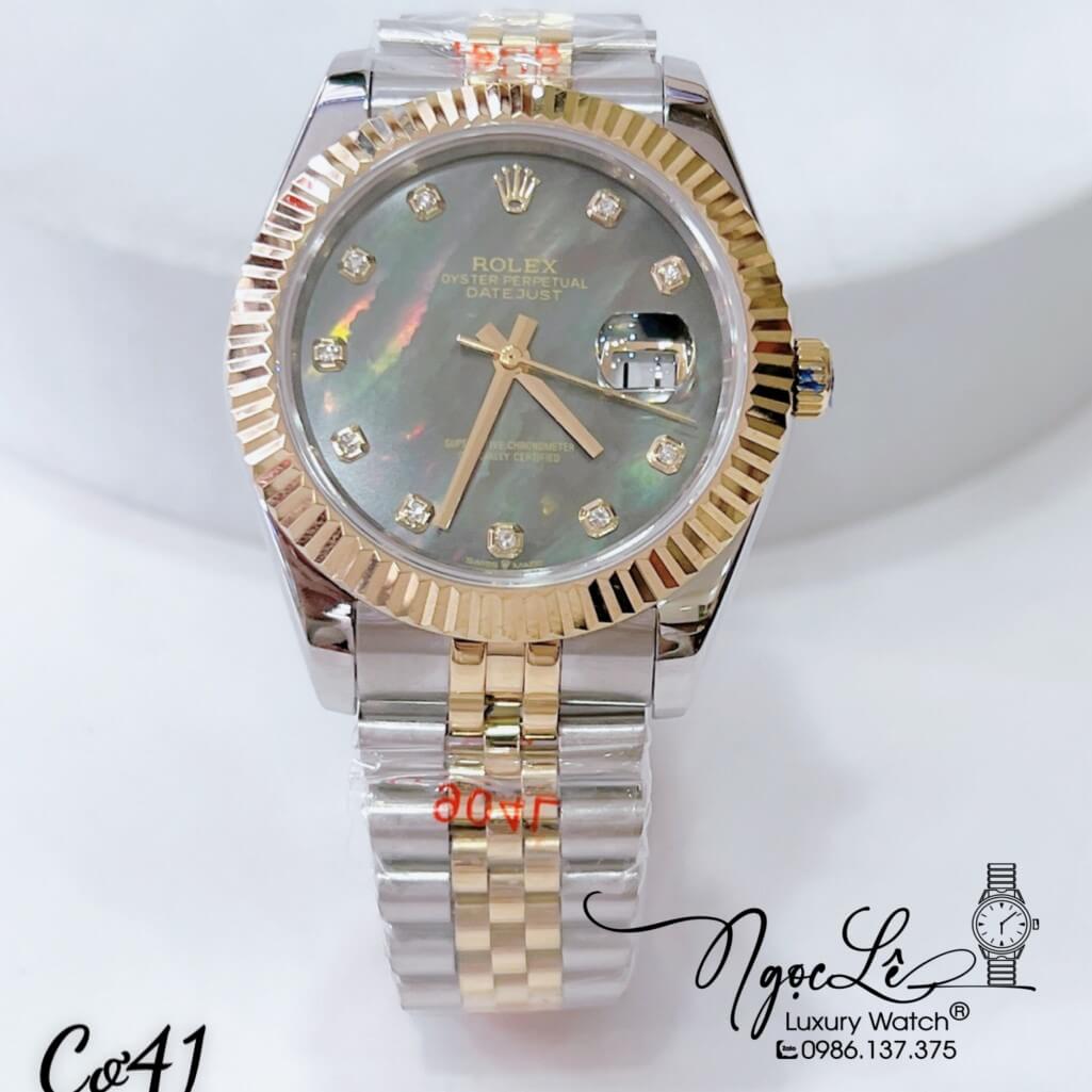 Đồng Hồ Nam Rolex Datejust Máy Cơ Tự Động Dây Kim Loại Demi Vàng Mặt Xà Cừ 41mm