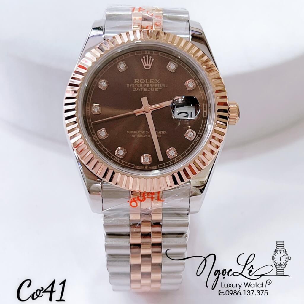 Đồng Hồ Nam Rolex Datejust Máy Cơ Tự Động Dây Kim Loại Demi Rose Mặt Nâu 41mm