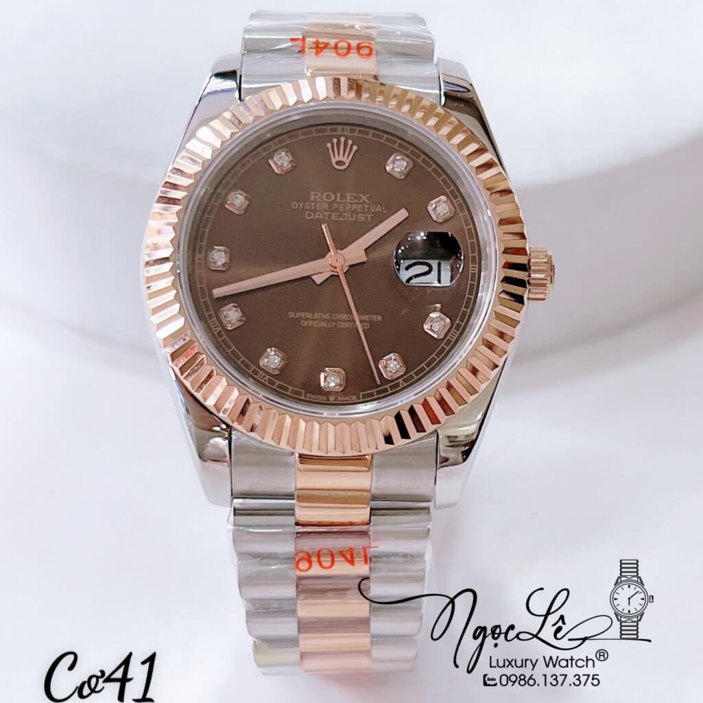 Đồng Hồ Nam Rolex Datejust Máy Cơ Tự Động Dây Kim Loại Demi Rose Mặt Nâu 41mm