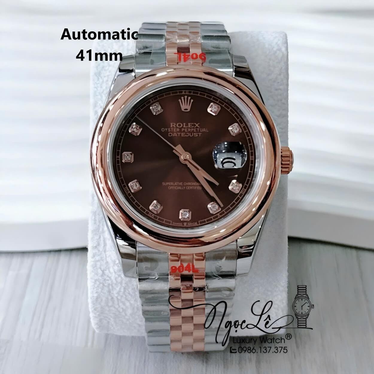 Đồng Hồ Nam Rolex Datejust Automatic Dây Kim Loại Demi Rose Mặt Nâu Size 41mm Dây Jubilee