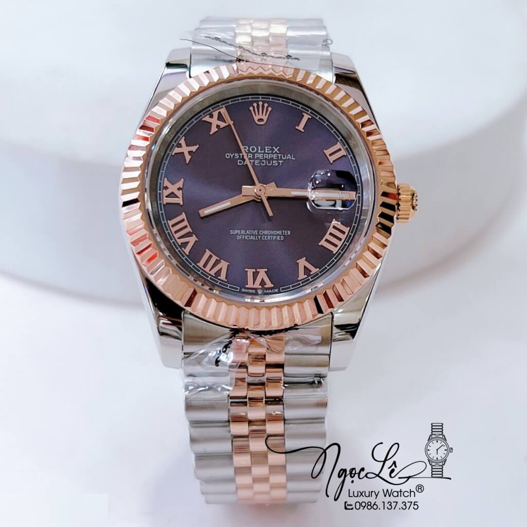 Đồng Hồ Rolex Datejust Automatic Nam Dây Thép Demi Mặt Tím Size 41mm - Số La Mã