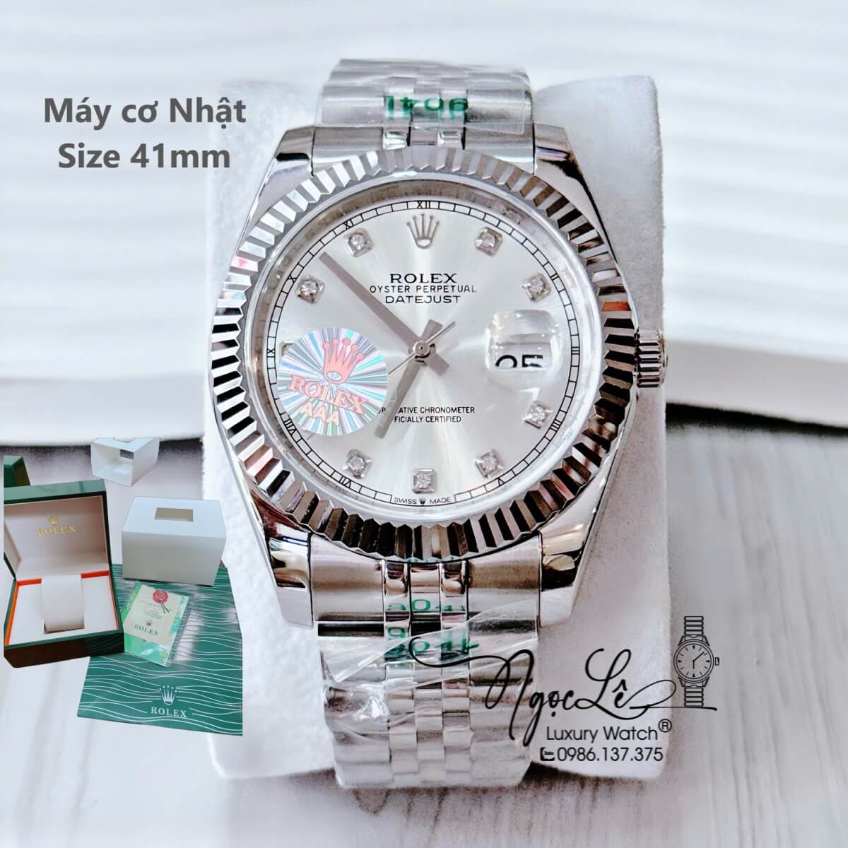 Đồng Hồ Nam Rolex Datejust Máy Cơ Tự Động Dây Kim Loại Silver Niềng Khía Size 41mm