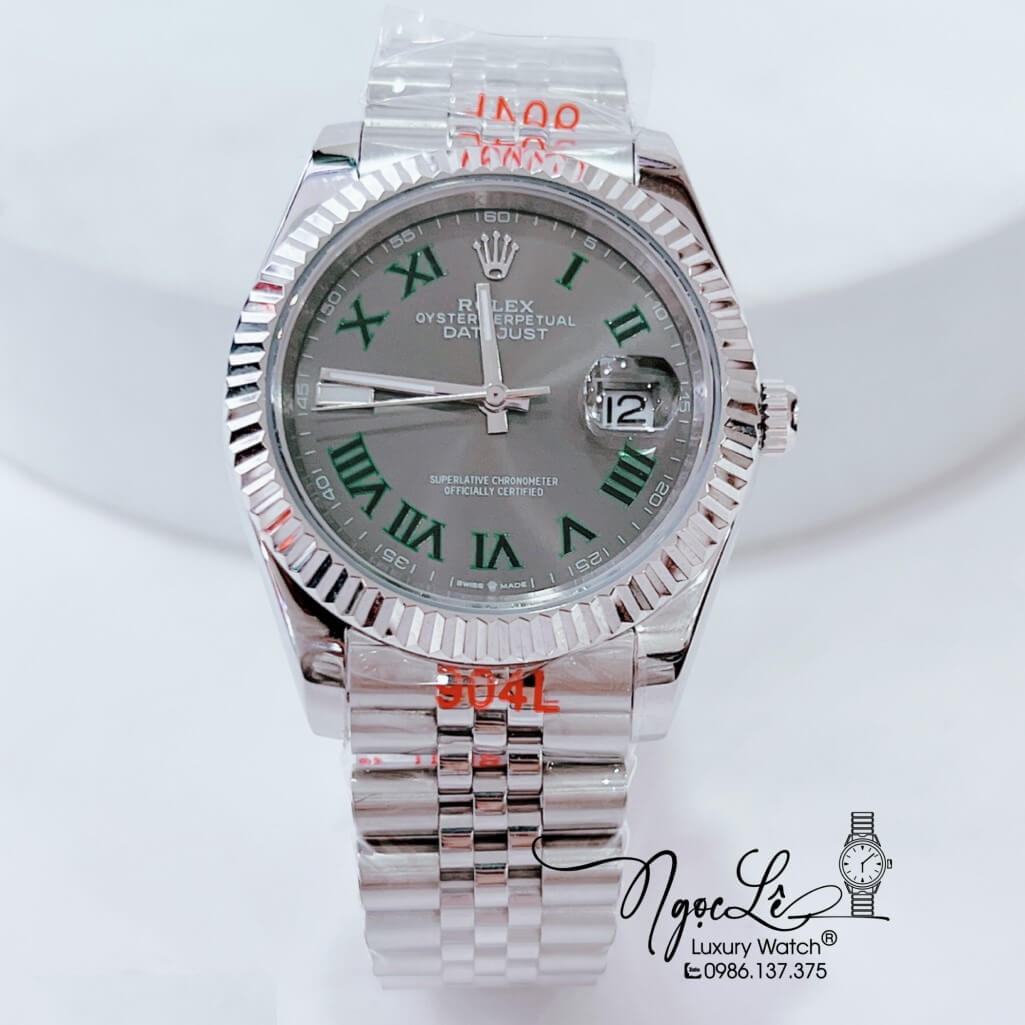 Đồng Hồ Rolex Datejust Automatic Nam Dây Thép Bạc Mặt Xám Size 41mm - Số La Mã