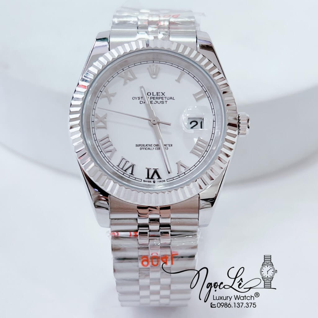 Đồng Hồ Rolex Datejust Automatic Nam Dây Thép Bạc Mặt Trắng Size 41mm - Số La Mã