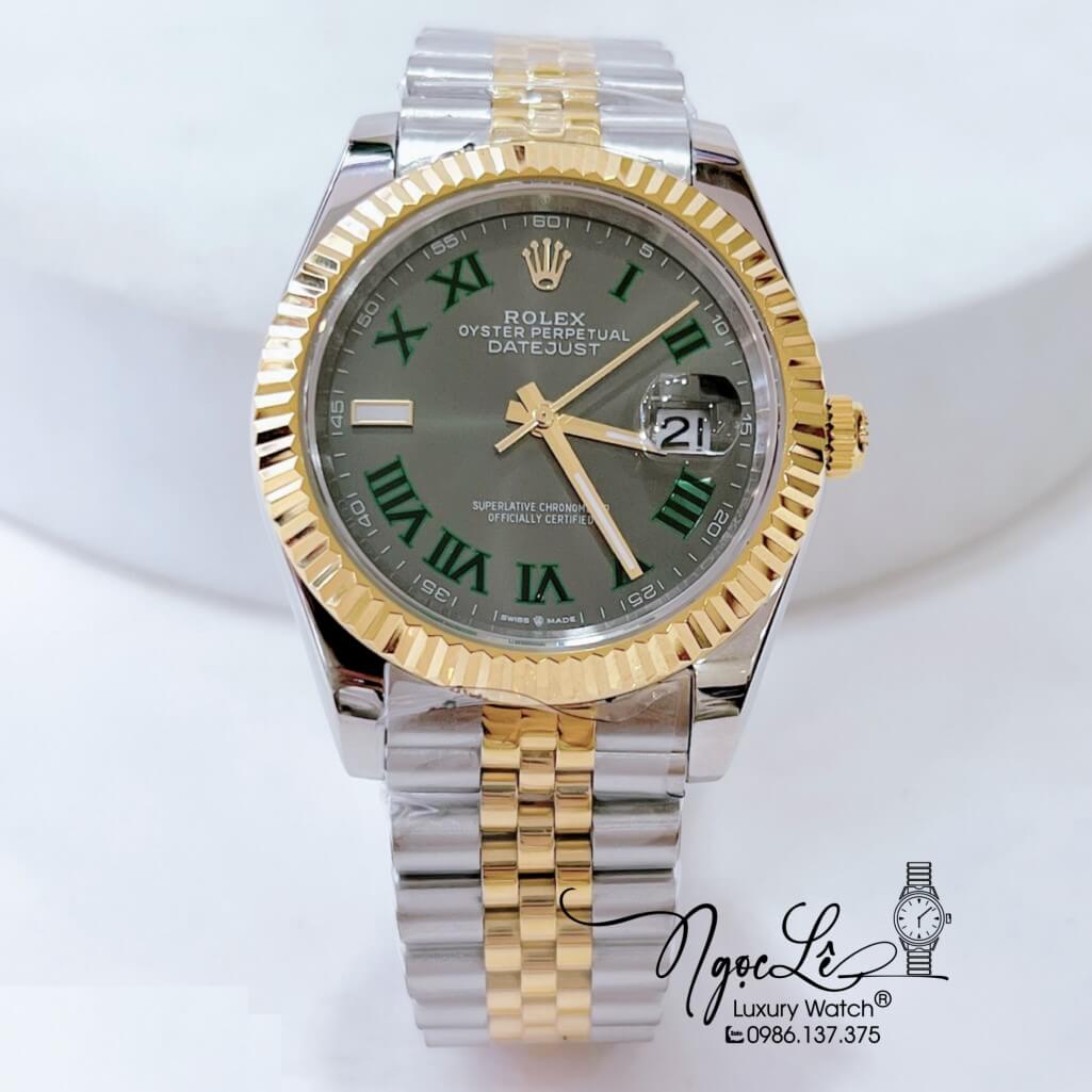 Đồng Hồ Rolex Datejust Automatic Nam Dây Thép Demi Mặt Xám Size 41mm - Số La Mã